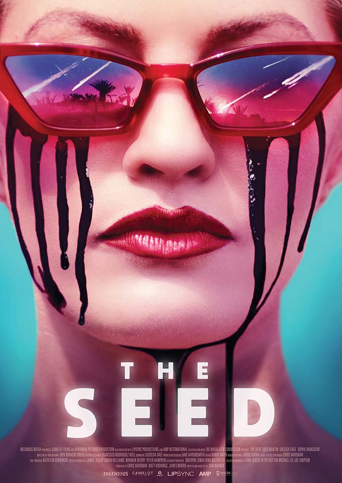 A film poster showing Actress and model Lucy Martin in the film The Seed by Camelot films